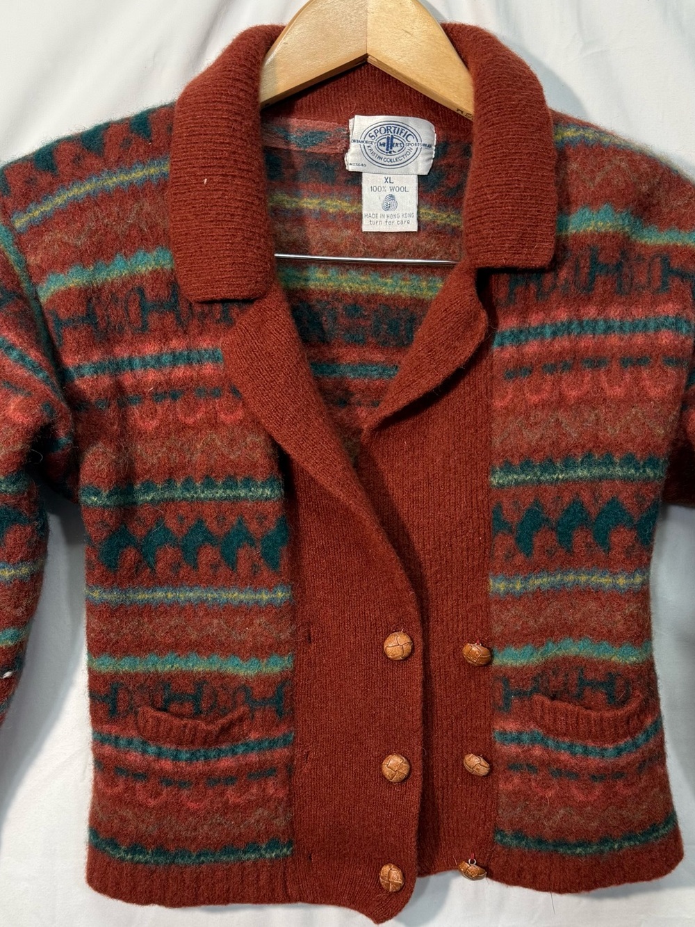 Vintage SPOTIFIC Kristin Collection 100% Wool Cardigan XL Southwestern Western